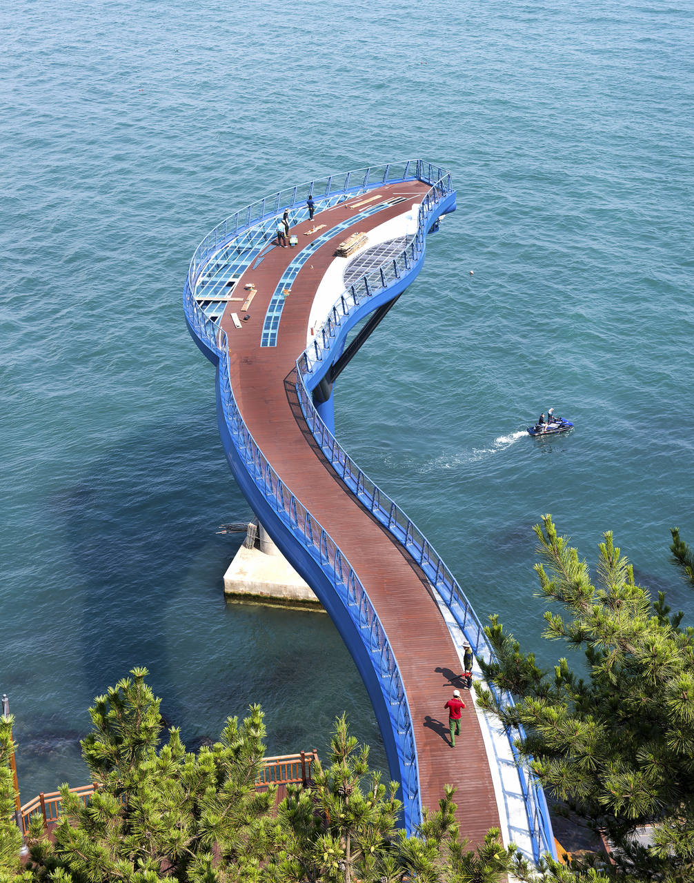 The curved seaside skywalk at Cheongsapo, along Haeundae's coast in Busan