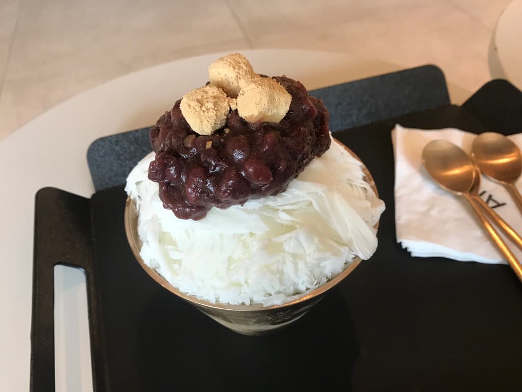Patbingsu, Korean shaved ice topped with sweet red beans