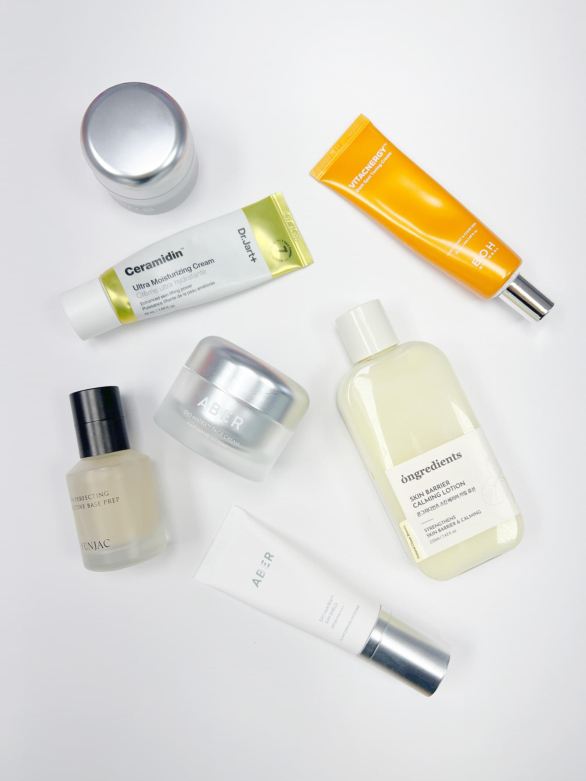 An assortment of South Korean skincare and cosmetic products