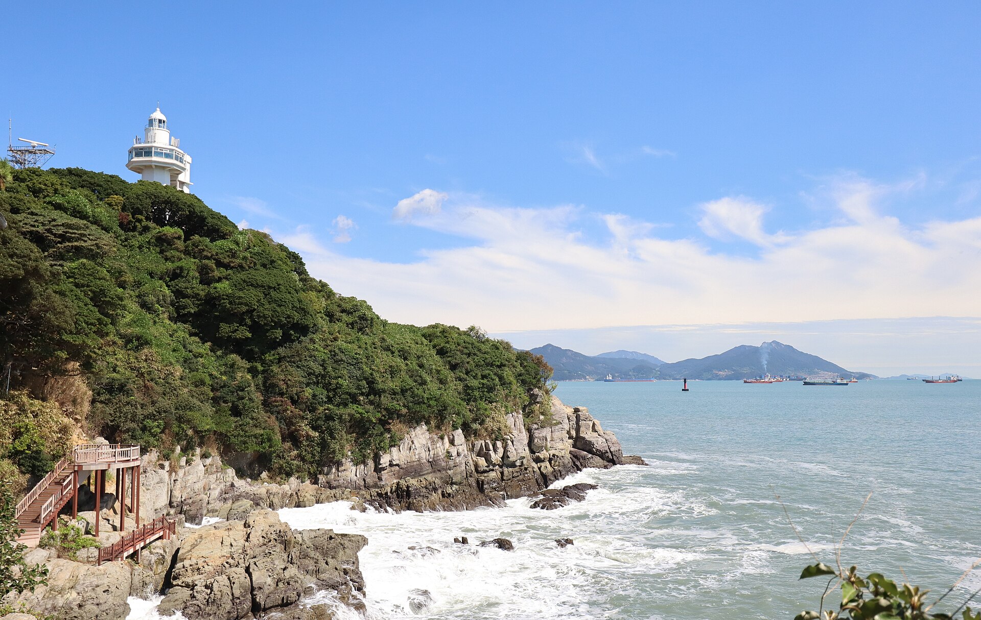 The lighthouse and rocky coastline of Odongdo island near Yeosu